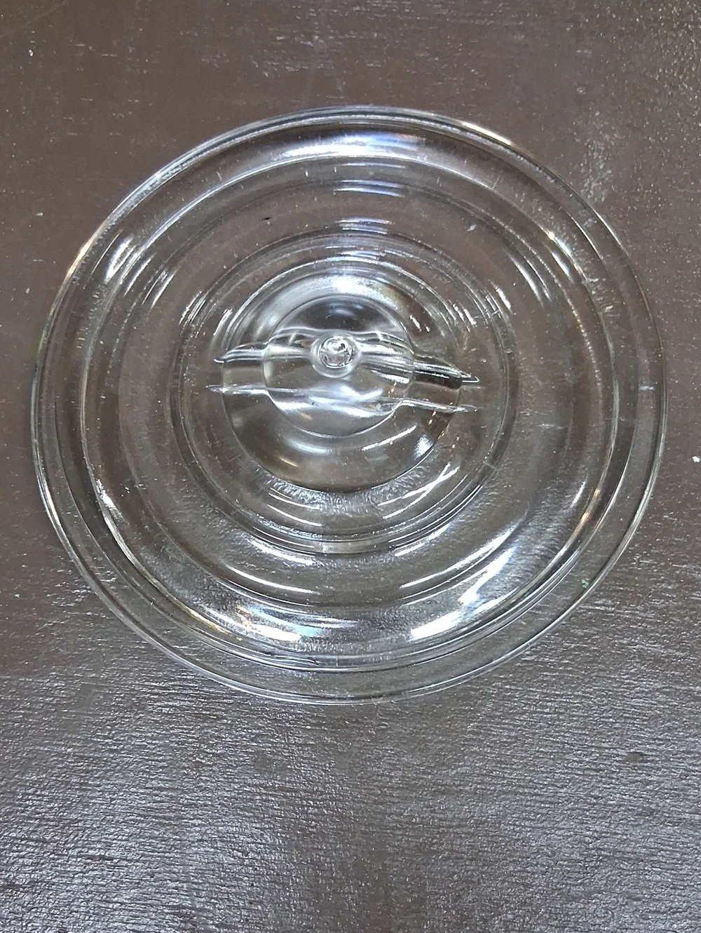 Vintage Clear Glass Round‎ Recessed Handle Refrigerator Dish Lid.